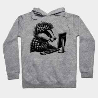 Punk Rock Oddcore Goth Badger on Computer Vintage Style Hoodie